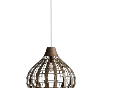 Retro Coffee Bamboo Rattan Pendant Light 3D model