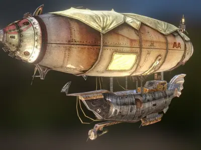 zeppelin steampunk hot air balloon Low-poly 3D model