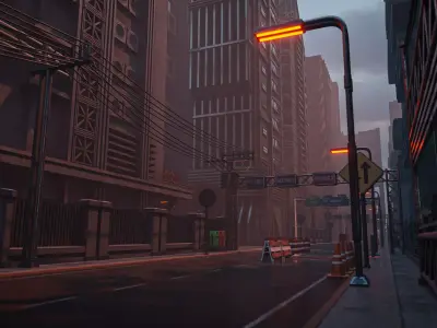 DYSTOPIAN BRUTALIST CITY SCENE Low-poly 3D model