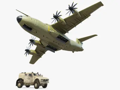  Oshkosh M ATV Loaded in Airbus Atlas Military Transport Rigged 