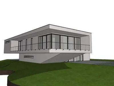 Modern cantilevered villa with panoramic glazing 3D model