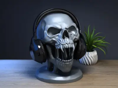 Scream skull Headphone Stand Cyborg Headset Stand 3D print model