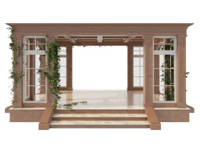 Gazebo wooden structure with windows and steps 3D model