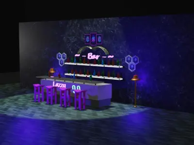 Bar 3D Model with neon lights 3D model