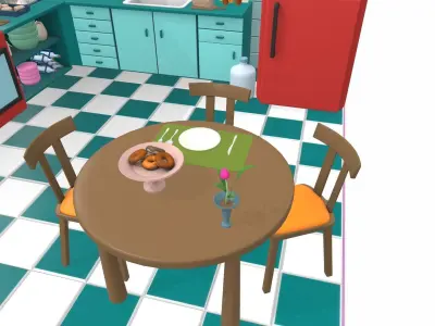 Isometric cartoon kitchen room 09 3D model