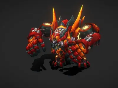 Fantasy RPG Fire Meka Low-poly 3D model