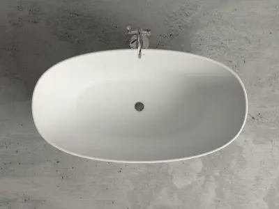 Freestanding resin oval bathtub with floor-mounted tap 9 3D model