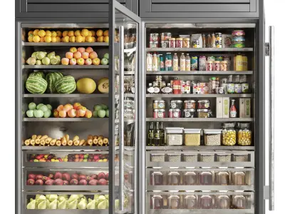 Showcase in a supermarket with fruits vegetables and spices 3D model