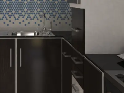 Kitchen 3D Model modern with tiled floor 3D model