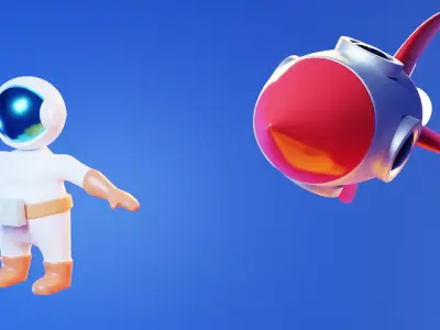 Astronaut Rigged - Rocket and Planet stylized 3D Low Poly Low-poly 3D model