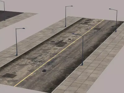 Modular urban roads and streets Low-poly 3D model