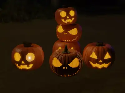 Jack-o-lantern lamps and indirect lighting Low-poly 3D model