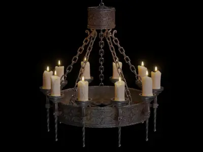 Candle Chandelier B - High and Low Poly Models Low-poly 3D model