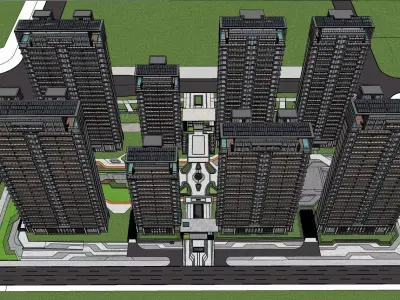 modern residence apartment building with park  3D model
