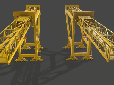  PBR Port Container Crane - Yellow Light Low-poly 3D model