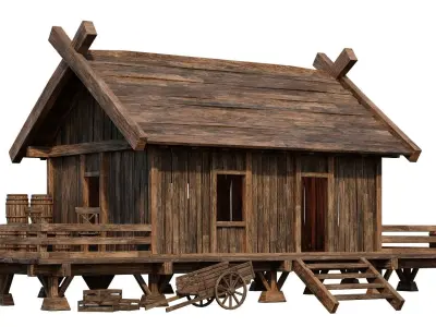 Old Building House 4K Textures GameReady 70 Low-poly 3D model
