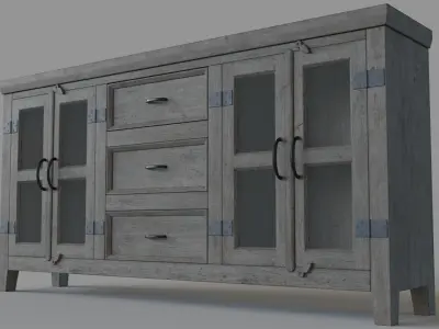 Somette Four Door Three Drawer Media Credenza Carrier Grey 3D model