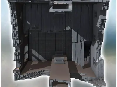 Two-story house with chimney and front porch ruined version 16 - 3D print model