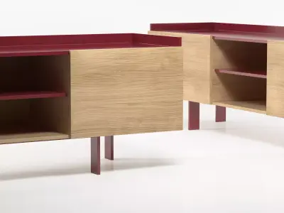 Tratto oak and burgundy sideboard 3D model
