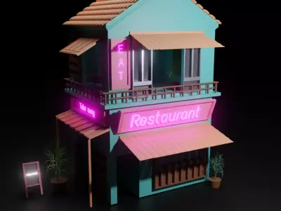 Traditional Japanese Shop or Restraurent Low-poly 3D model