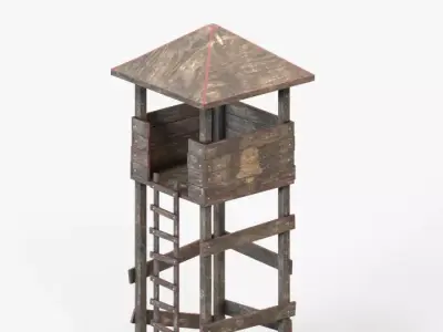 watchtower wooden tower with ladder Free low-poly 3D model