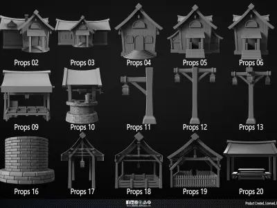 20 Medieval Props Volume 01 Low-poly 3D model