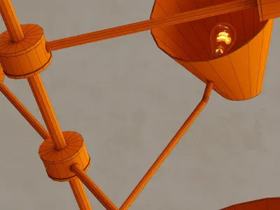 CORNET three light chandelier in brass 3D model