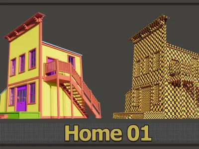 Wooden house Low-poly 3D model 3