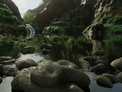 Scene river with rocks in it 3D model