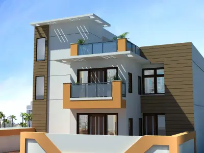 3d house two wooden doors with glass panels 3D model