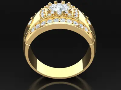 Light Gold Diamond Men Ring 2MR006 3D model