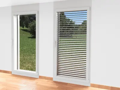 Window - french window with blinds down - Full wall section 3D model