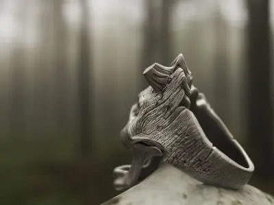 Ring Wooden Skull with Horns 3D print model