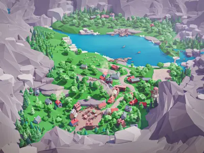 Village Low-poly 3D model