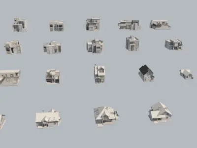 100 Cottage buildings 3D 3D model