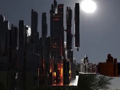City Skyscraper night scene  3D model
