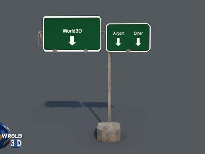 lowpoly highway sign billboard collection pack 3d model Low-poly 3D model