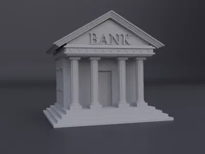 Bank Building Low-poly 3D model 3