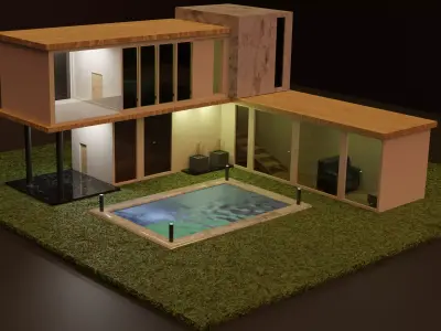 4k 3d house modern with swimming pool Free low-poly 3D model