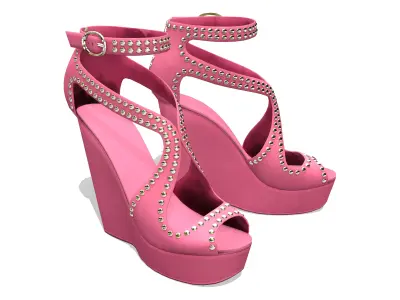 Timeless Studded Wedges Heel Shoes Low-poly 3D model