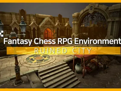 Fantasy Chess RPG Environment - Ruined City Low-poly 3D model