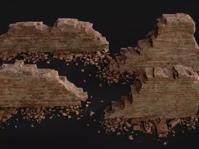 Destroyed Brick Wall Debris Pack - 20 Assets PBR Game Ready Low-poly 3D model