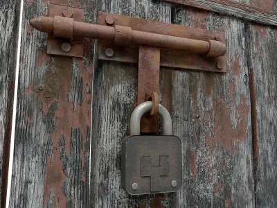 Rusty old door latch and lock   Low-poly 3D model