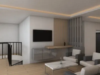 Modern interior living room kitchen TV Wall 3D model