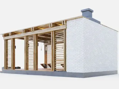 Wooden gazebo with oven 3D model