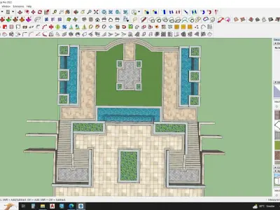 3d model of Podium deck landscape with fountains 3D model