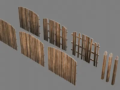 Wooden Fence 4K and 2K Low-poly 3D model