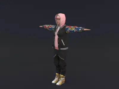 HipHop Girl Rigged 3D Modle Low-poly 3D model