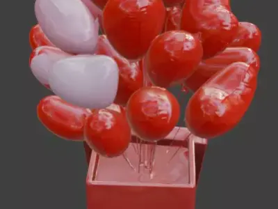 Valentine s Heart Balloon Gift Box Low-poly 3D model