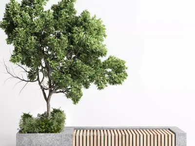 Urban Environment Urban Furniture Green Benches 3D model